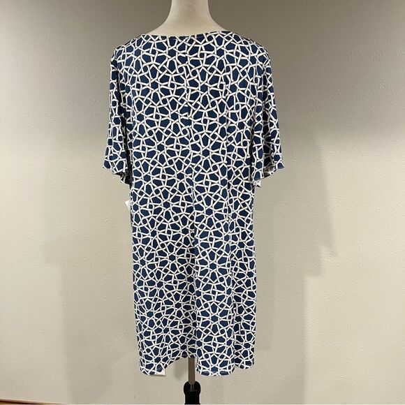 Roz & Ali Navy and White Geometric Print Dress - Picture 5 of 12